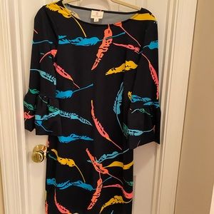 Julie Brown NY Bell sleeves feather print above the knee or mini shift dress